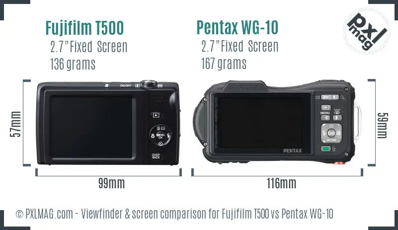 Fujifilm T500 vs Pentax WG-10 Screen and Viewfinder comparison