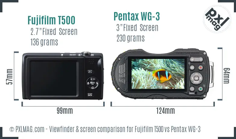 Fujifilm T500 vs Pentax WG-3 Screen and Viewfinder comparison