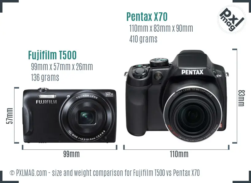Fujifilm T500 vs Pentax X70 size comparison