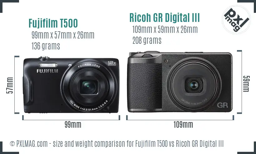 Fujifilm T500 vs Ricoh GR Digital III size comparison Fujifilm T500 vs Ricoh GR Digital III size comparison