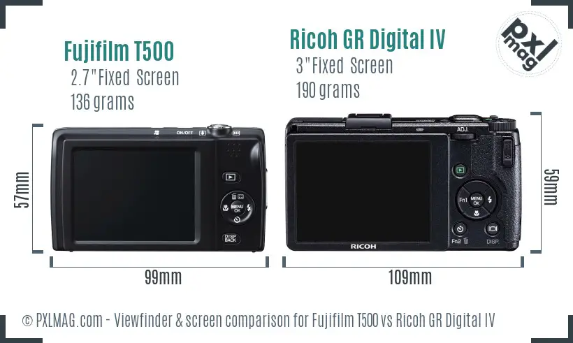 Fujifilm T500 vs Ricoh GR Digital IV Screen and Viewfinder comparison Fujifilm T500 vs Ricoh GR Digital IV Screen and Viewfinder comparison