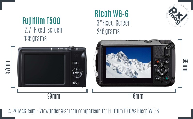 Fujifilm T500 vs Ricoh WG-6 Screen and Viewfinder comparison
