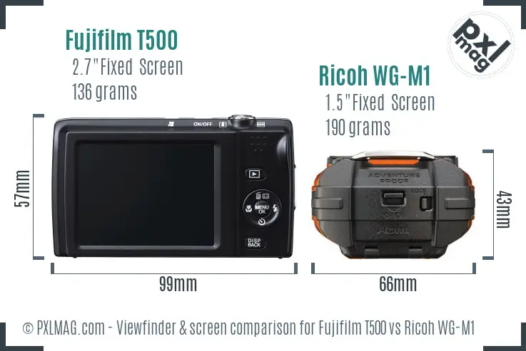 Fujifilm T500 vs Ricoh WG-M1 Screen and Viewfinder comparison
