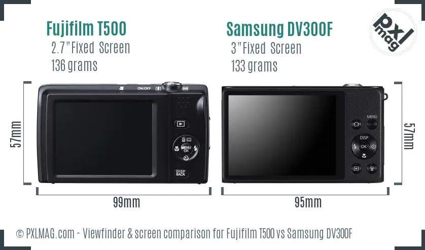 Fujifilm T500 vs Samsung DV300F Screen and Viewfinder comparison Fujifilm T500 vs Samsung DV300F Screen and Viewfinder comparison