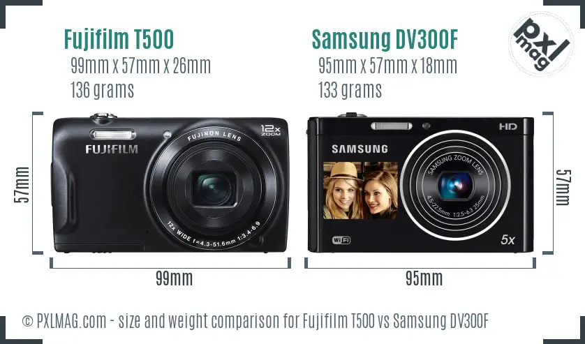 Fujifilm T500 vs Samsung DV300F size comparison Fujifilm T500 vs Samsung DV300F size comparison