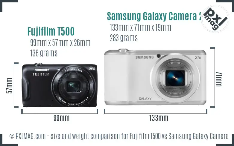 Fujifilm T500 vs Samsung Galaxy Camera 2 size comparison