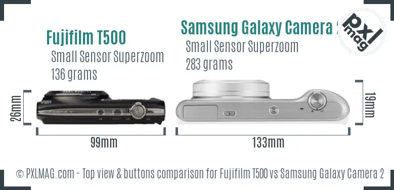 Fujifilm T500 vs Samsung Galaxy Camera 2 top view buttons comparison