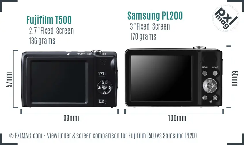 Fujifilm T500 vs Samsung PL200 Screen and Viewfinder comparison Fujifilm T500 vs Samsung PL200 Screen and Viewfinder comparison