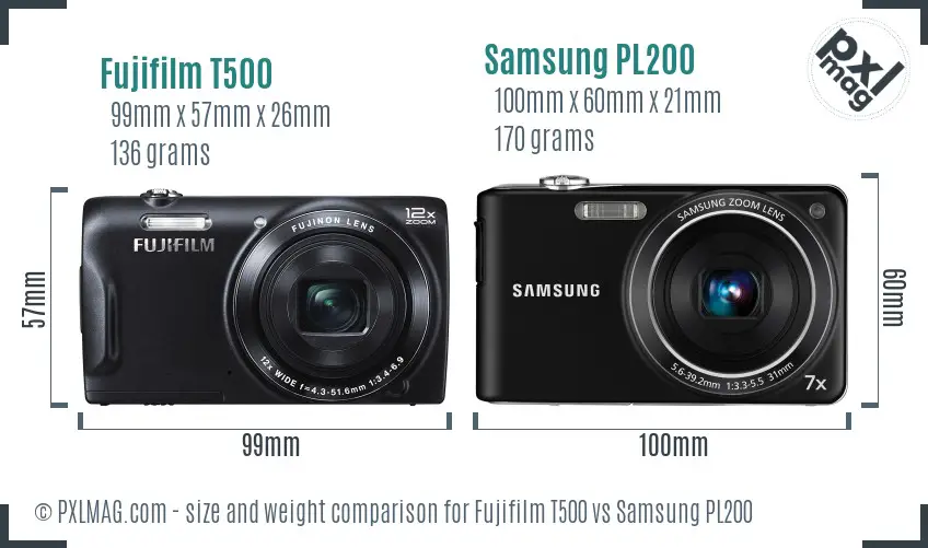 Fujifilm T500 vs Samsung PL200 size comparison Fujifilm T500 vs Samsung PL200 size comparison