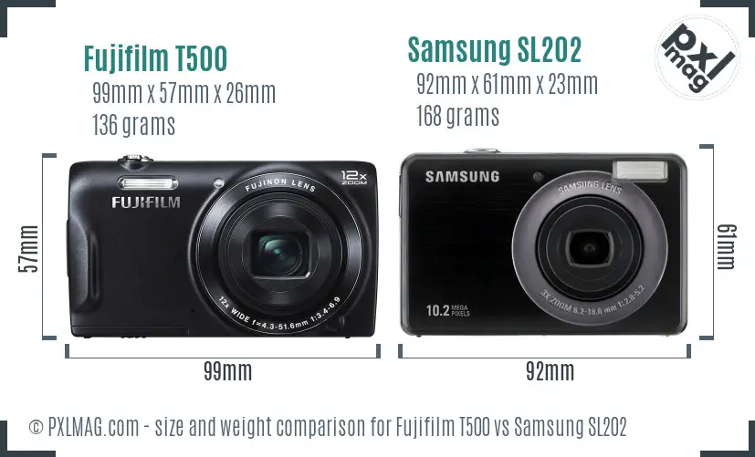 Fujifilm T500 vs Samsung SL202 size comparison