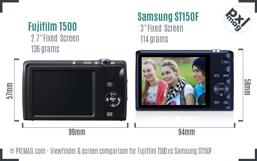 Fujifilm T500 vs Samsung ST150F Screen and Viewfinder comparison