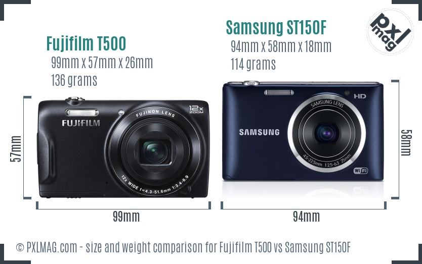 Fujifilm T500 vs Samsung ST150F size comparison