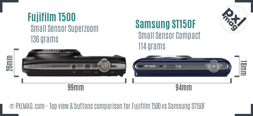 Fujifilm T500 vs Samsung ST150F top view buttons comparison