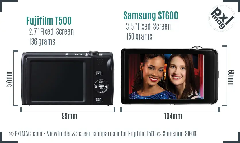 Fujifilm T500 vs Samsung ST600 Screen and Viewfinder comparison