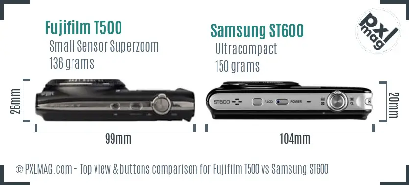 Fujifilm T500 vs Samsung ST600 top view buttons comparison