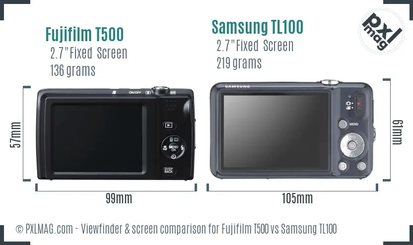 Fujifilm T500 vs Samsung TL100 Screen and Viewfinder comparison Fujifilm T500 vs Samsung TL100 Screen and Viewfinder comparison