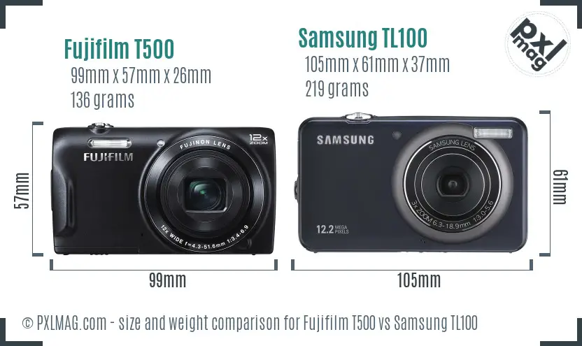 Fujifilm T500 vs Samsung TL100 size comparison Fujifilm T500 vs Samsung TL100 size comparison