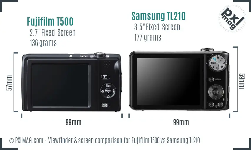 Fujifilm T500 vs Samsung TL210 Screen and Viewfinder comparison