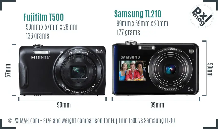 Fujifilm T500 vs Samsung TL210 size comparison