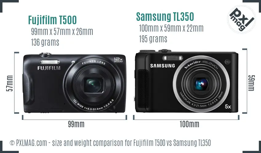 Fujifilm T500 vs Samsung TL350 size comparison Fujifilm T500 vs Samsung TL350 size comparison