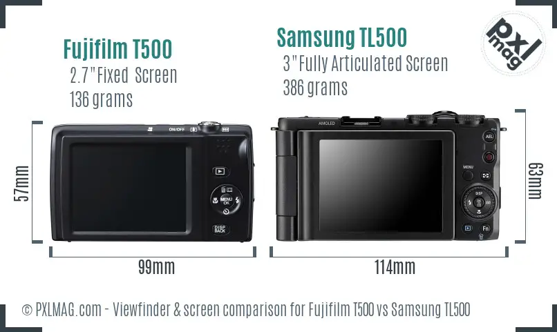 Fujifilm T500 vs Samsung TL500 Screen and Viewfinder comparison