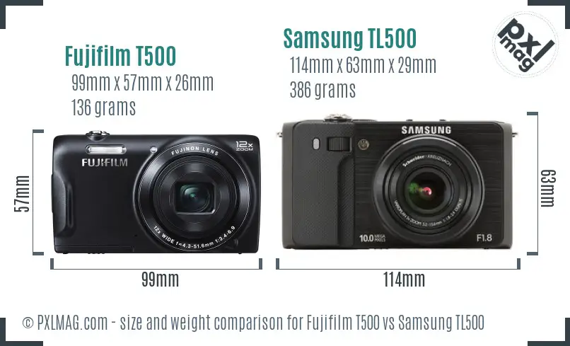 Fujifilm T500 vs Samsung TL500 size comparison