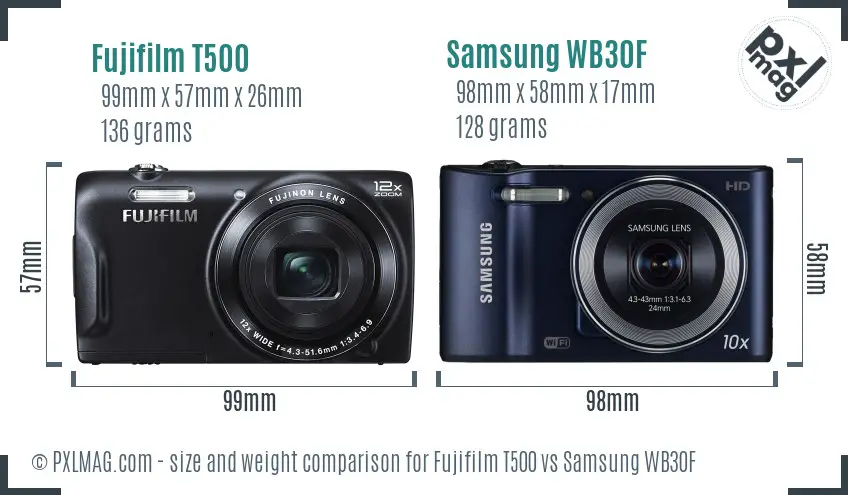 Fujifilm T500 vs Samsung WB30F size comparison Fujifilm T500 vs Samsung WB30F size comparison