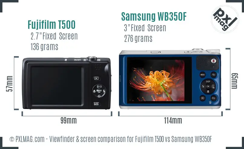 Fujifilm T500 vs Samsung WB350F Screen and Viewfinder comparison