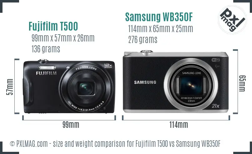 Fujifilm T500 vs Samsung WB350F size comparison