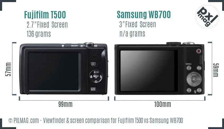 Fujifilm T500 vs Samsung WB700 Screen and Viewfinder comparison