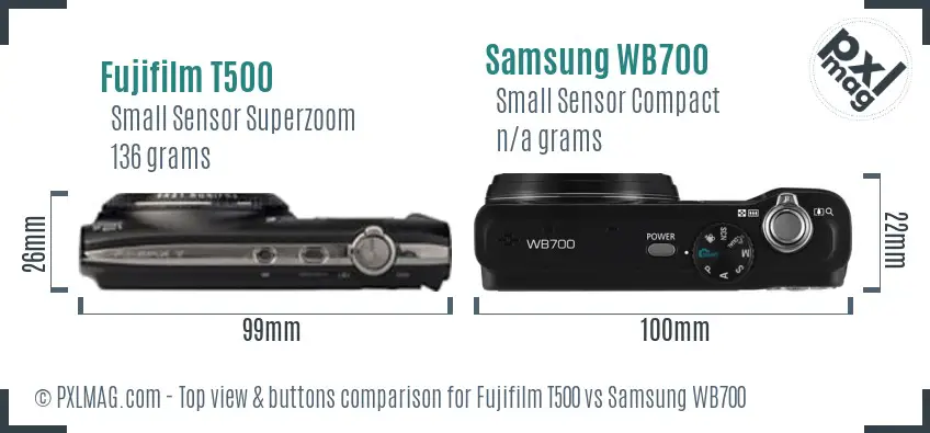 Fujifilm T500 vs Samsung WB700 top view buttons comparison