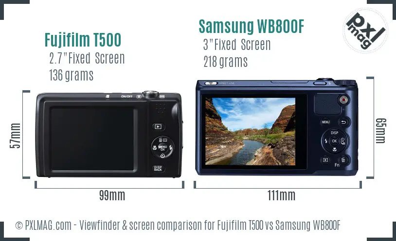 Fujifilm T500 vs Samsung WB800F Screen and Viewfinder comparison Fujifilm T500 vs Samsung WB800F Screen and Viewfinder comparison