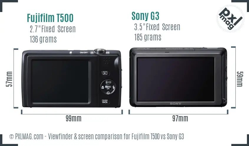 Fujifilm T500 vs Sony G3 Screen and Viewfinder comparison