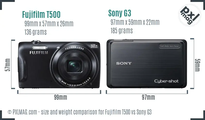 Fujifilm T500 vs Sony G3 size comparison