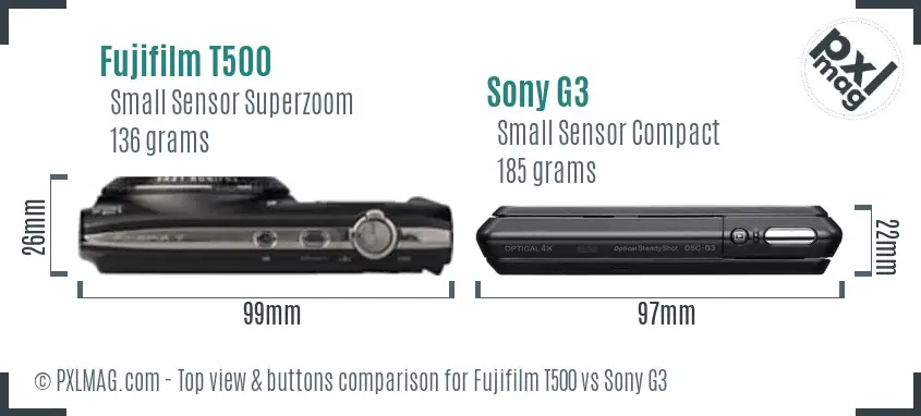 Fujifilm T500 vs Sony G3 top view buttons comparison