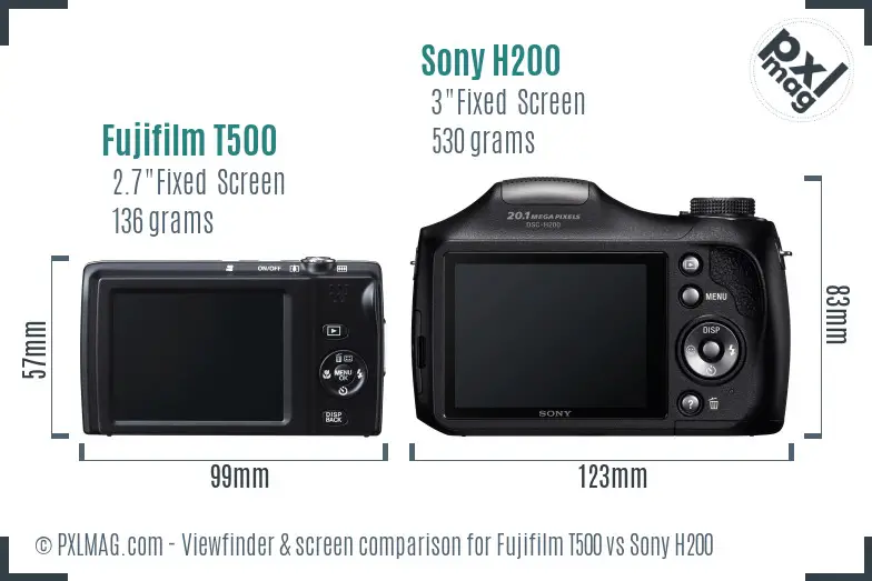 Fujifilm T500 vs Sony H200 Screen and Viewfinder comparison