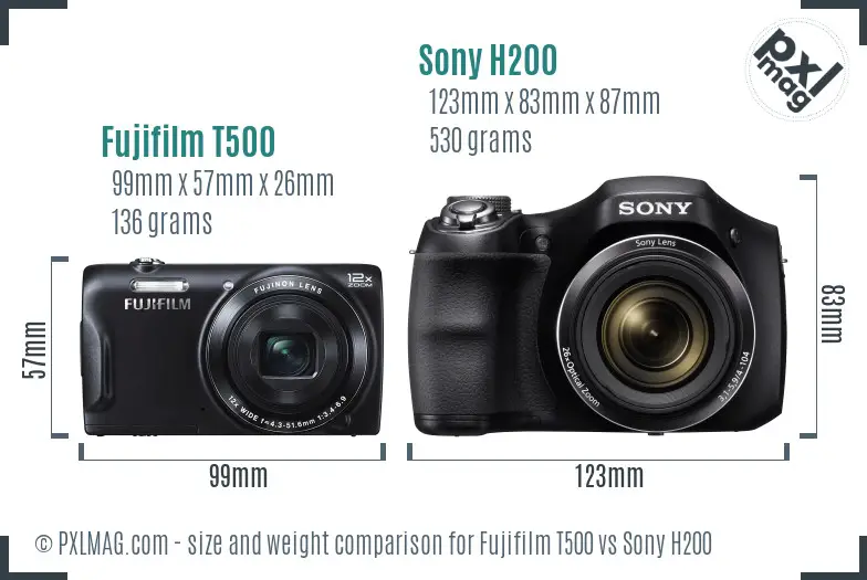 Fujifilm T500 vs Sony H200 size comparison