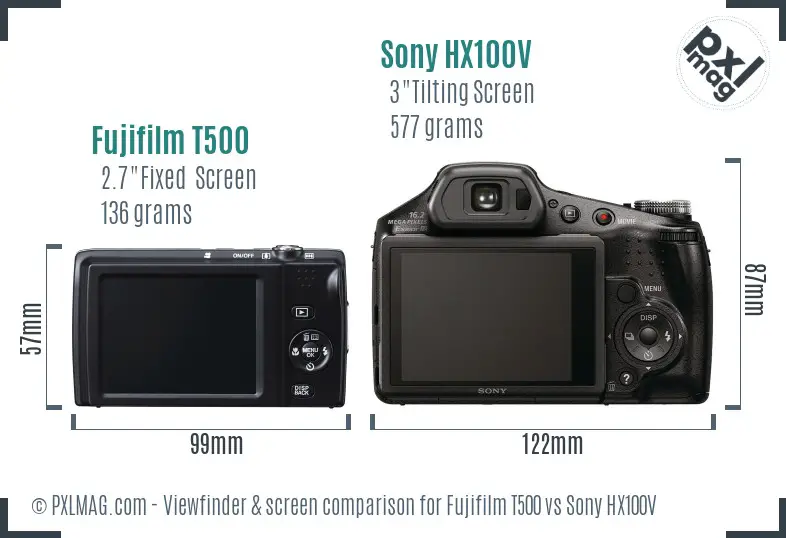 Fujifilm T500 vs Sony HX100V Screen and Viewfinder comparison