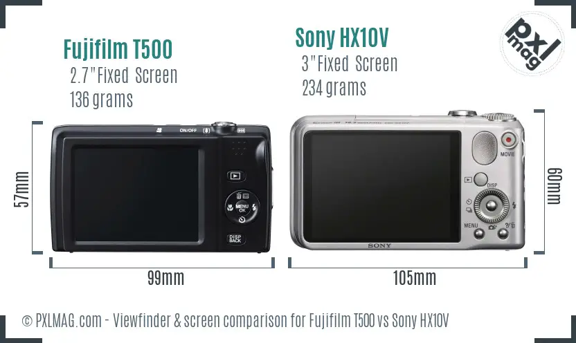 Fujifilm T500 vs Sony HX10V Screen and Viewfinder comparison Fujifilm T500 vs Sony HX10V Screen and Viewfinder comparison