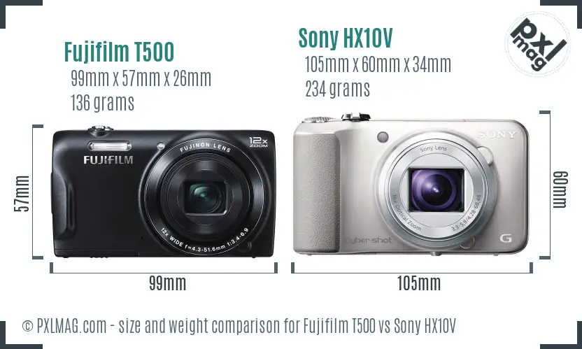 Fujifilm T500 vs Sony HX10V size comparison Fujifilm T500 vs Sony HX10V size comparison