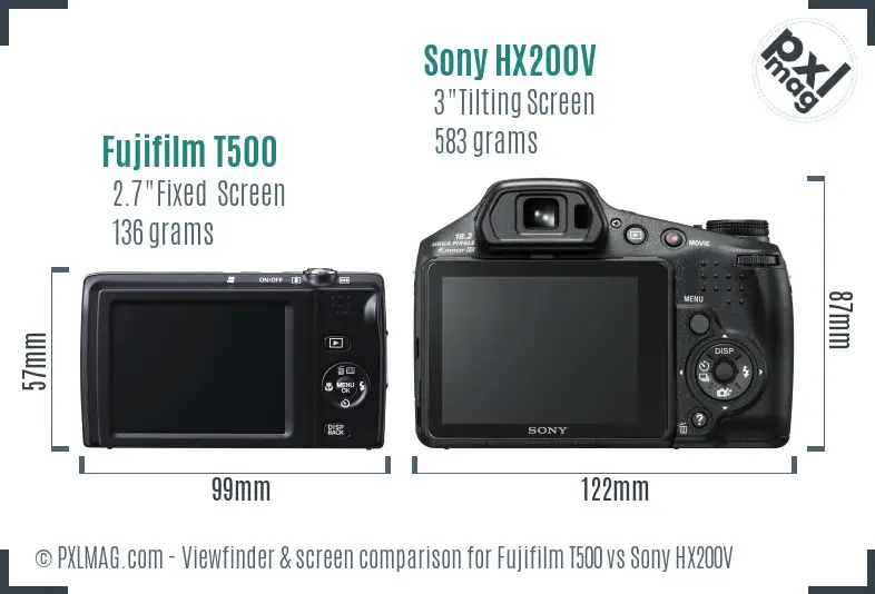 Fujifilm T500 vs Sony HX200V Screen and Viewfinder comparison