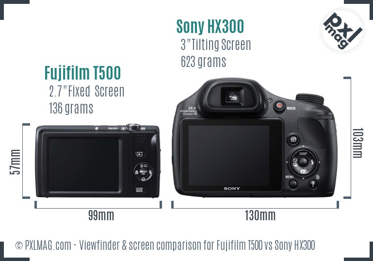 Fujifilm T500 vs Sony HX300 Screen and Viewfinder comparison