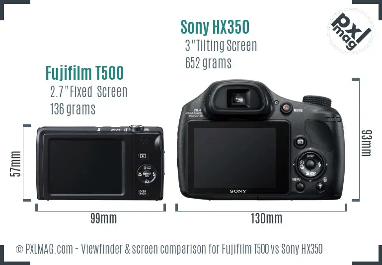 Fujifilm T500 vs Sony HX350 Screen and Viewfinder comparison