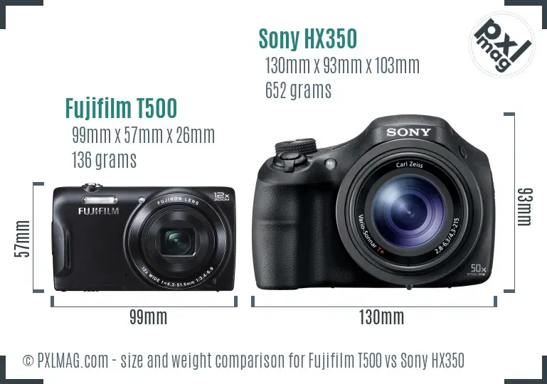 Fujifilm T500 vs Sony HX350 size comparison