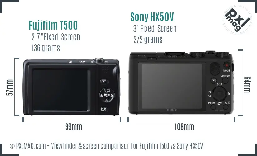 Fujifilm T500 vs Sony HX50V Screen and Viewfinder comparison