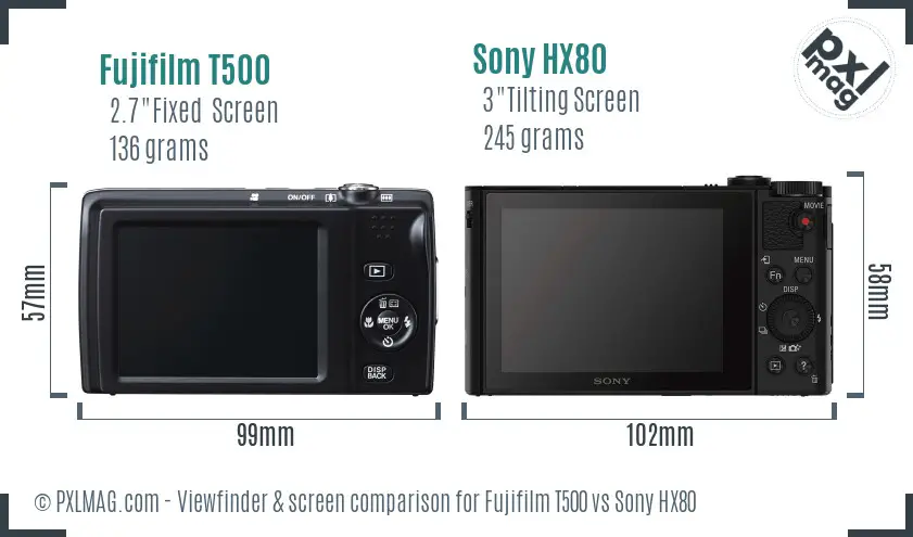 Fujifilm T500 vs Sony HX80 Screen and Viewfinder comparison Fujifilm T500 vs Sony HX80 Screen and Viewfinder comparison