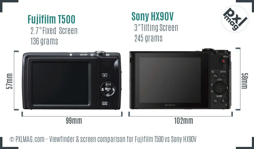 Fujifilm T500 vs Sony HX90V Screen and Viewfinder comparison