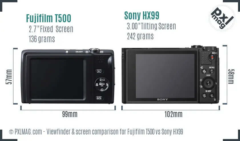 Fujifilm T500 vs Sony HX99 Screen and Viewfinder comparison