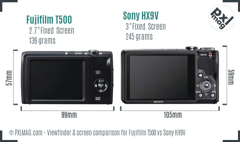 Fujifilm T500 vs Sony HX9V Screen and Viewfinder comparison Fujifilm T500 vs Sony HX9V Screen and Viewfinder comparison