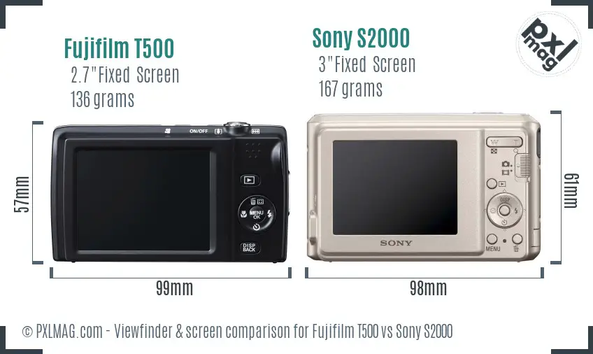 Fujifilm T500 vs Sony S2000 Screen and Viewfinder comparison Fujifilm T500 vs Sony S2000 Screen and Viewfinder comparison